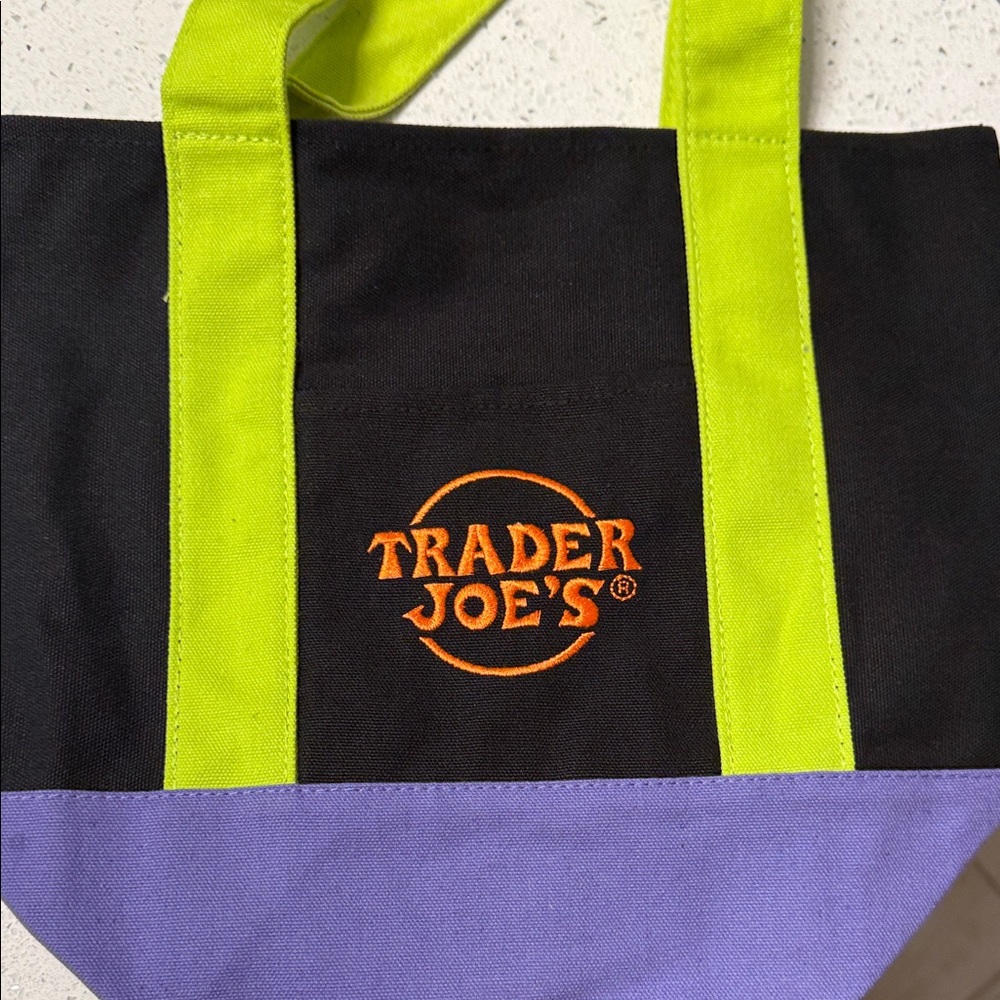 Trader Joe's Black and Purple Tote Bag